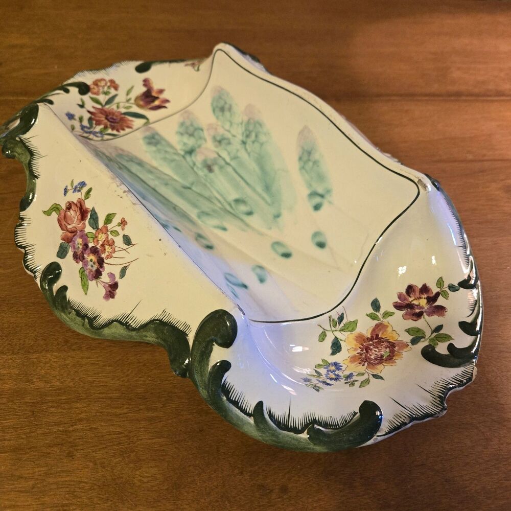 Antique Longchamp French Majolica Asparagus Platter 19th C. 16 X 12, RARE